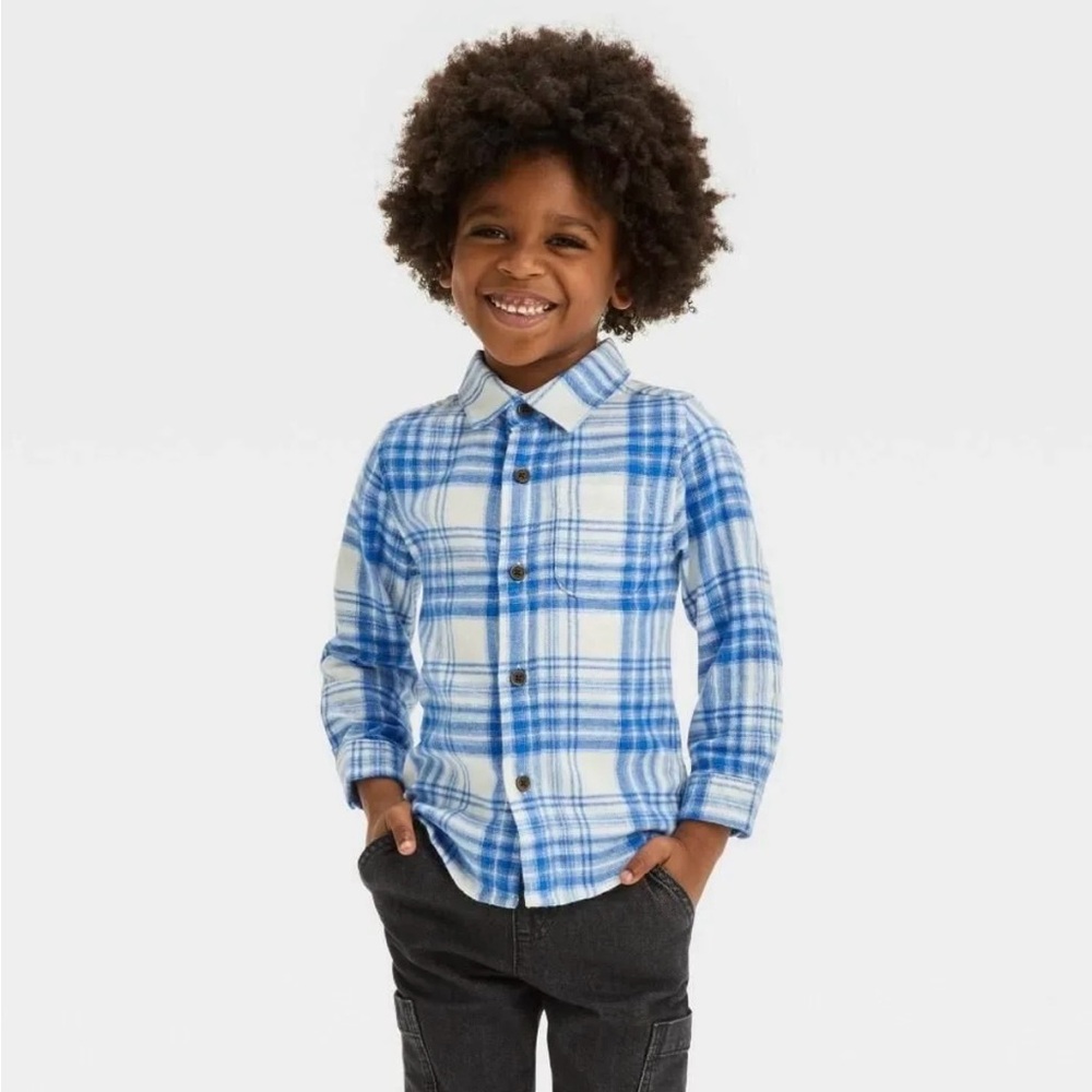 Cat & Jack- Blue Plaid Kids Shirt 3T